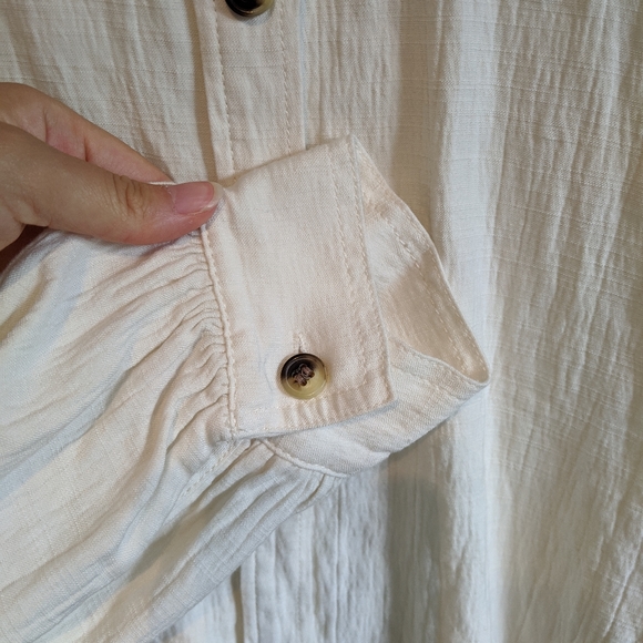Zara Cream Color Long Linen Shirt Button Down - Picture 7 of 9